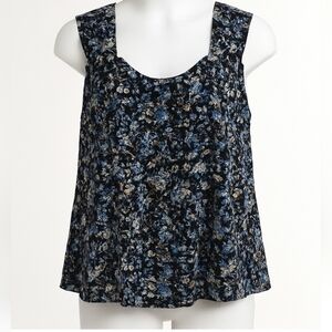 Skye’s the Limit Blue Floral Sleeveless Blouse Lace Trim Boho Tank Top Large